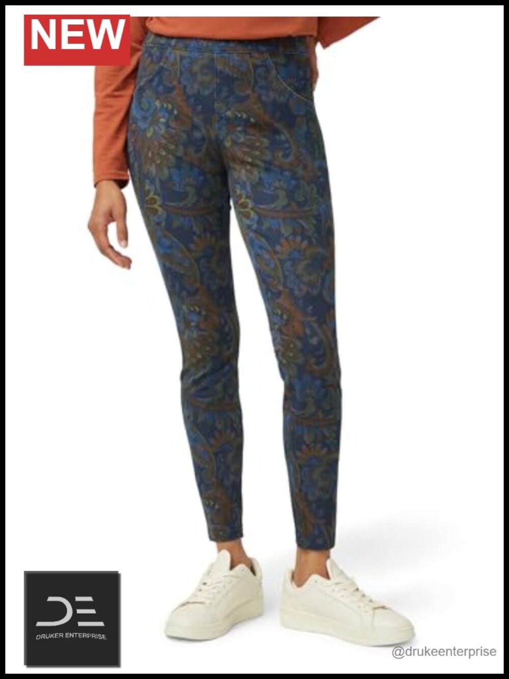 Ultra Soft High Waist Denim Leggings Skinny Paisley Print